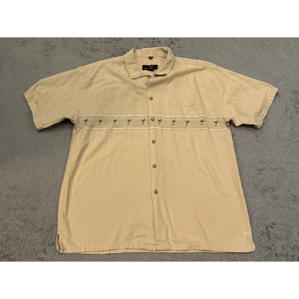 Newport Blue Mens XL Tan Cotton Short Sleeve Palm Tree Embroidered Button Shirt